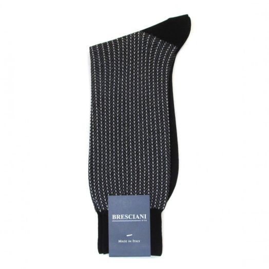 Cotton Mid-calf Bresciani Socks - Beaded Chevron - Black (78319)