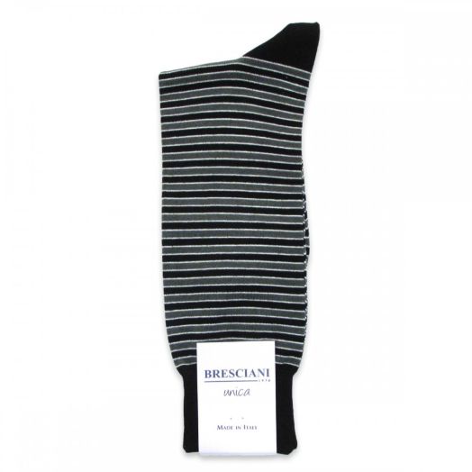 Cotton mid-calf Bresciani Socks - Convict Stripe - Black & White (77404)