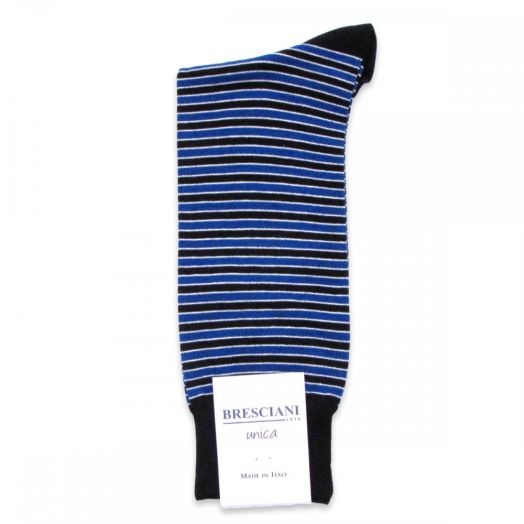 Cotton mid-calf Bresciani Socks - Convict Stripe - Dark Navy & Royal (77402)