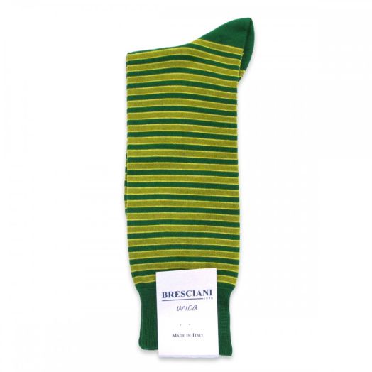 Cotton mid-calf Bresciani Socks - Convict Stripe - Green & Yellow (77401)