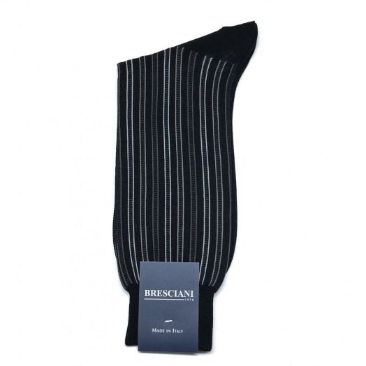 Cotton Mid-calf Bresciani Socks - Ladder Stripe - Black (93532)