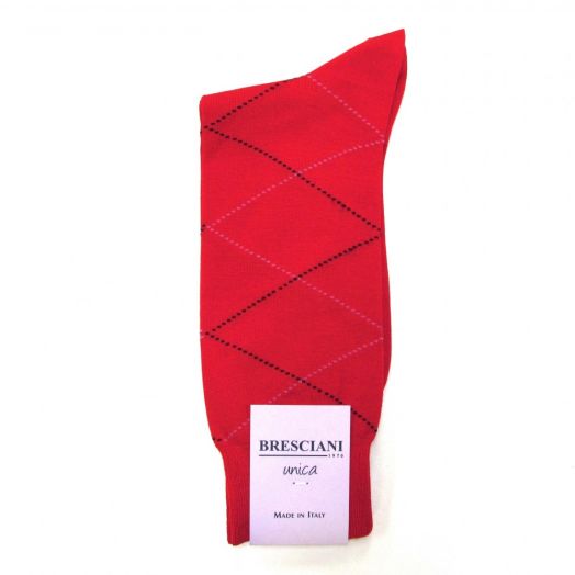 Cotton mid-calf Bresciani Socks - Large Diamond - Red (84562)