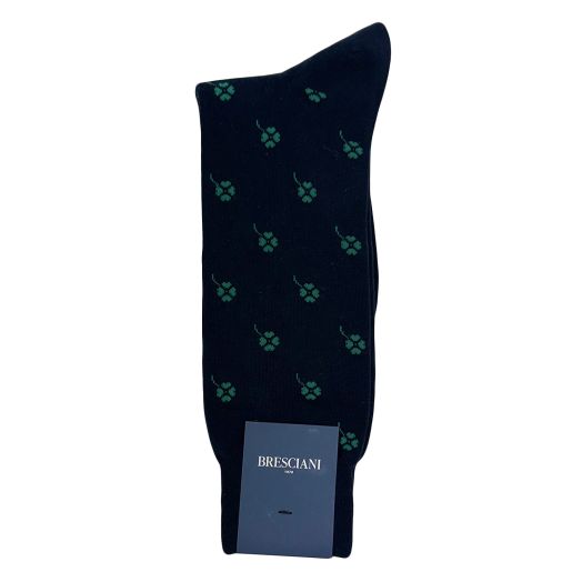 Cotton mid-calf Bresciani Socks - Lucky Clover - Navy & Green (61966)