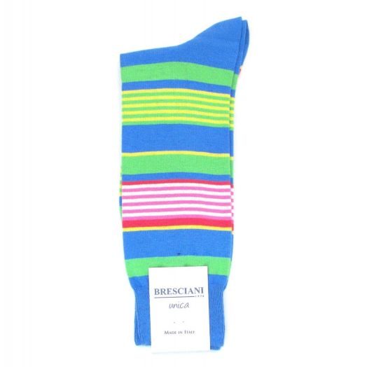 Cotton mid-calf Bresciani Socks - Milan Stripe - Blue Multi (78415)