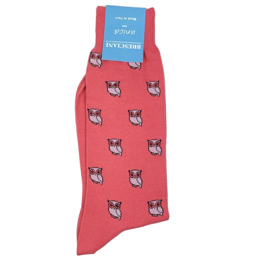 Cotton mid-calf Bresciani Socks - Owls - Pink (100437)