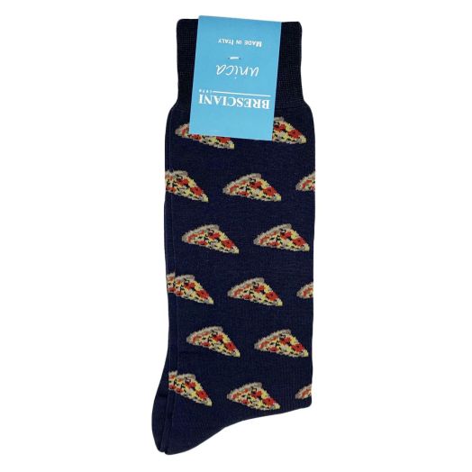Cotton mid-calf Bresciani Socks - Pizza - Navy (098510)