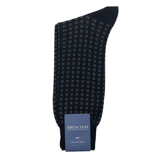 Cotton mid-calf Bresciani  Socks - Tic Tac Toe - Black with Grey (097166)