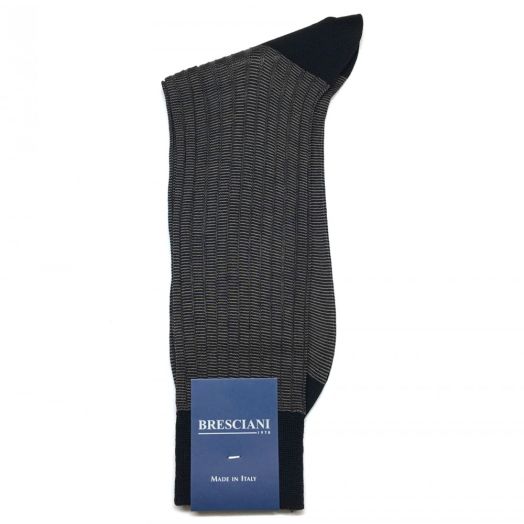 Cotton mid-calf Bresciani Socks - Wavy Horizontal - Black & Tan (93526)