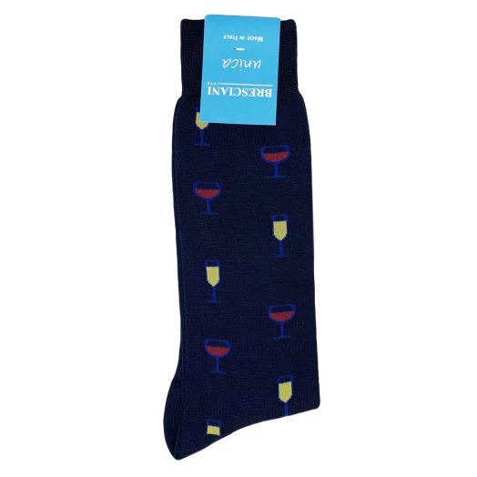 Cotton mid-calf Bresciani Socks - Wine - Navy (098511)