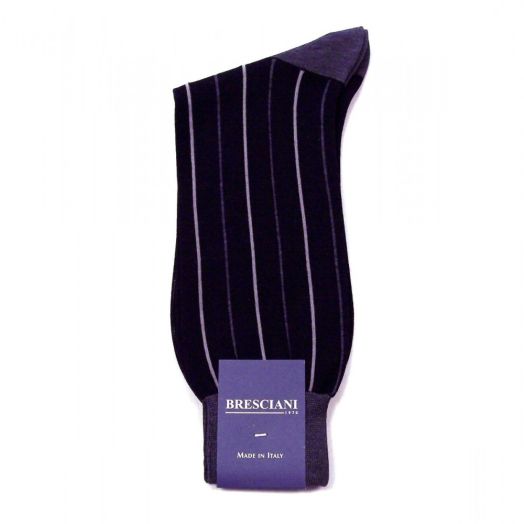 Cotton mid-calf Bresciani Spirano Stripe Socks - Black Grey (70142)