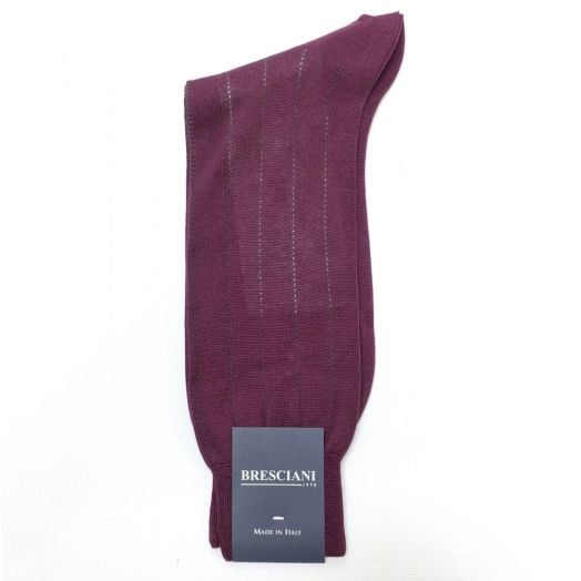 Cotton Mid-calf Bresciani Vertical Stripe Socks - Jam with Grey (88822)