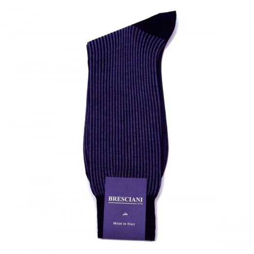 Cotton mid-calf Bresciani Vertical Stripe Socks - Navy (70137)