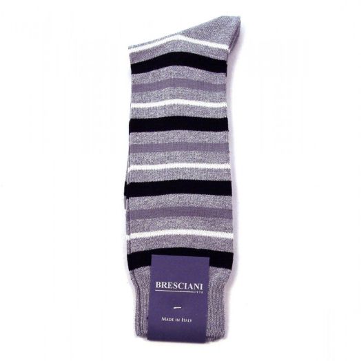 Cotton mid-calf Bresciani Zanica Stripe Socks - Flannel (70133)