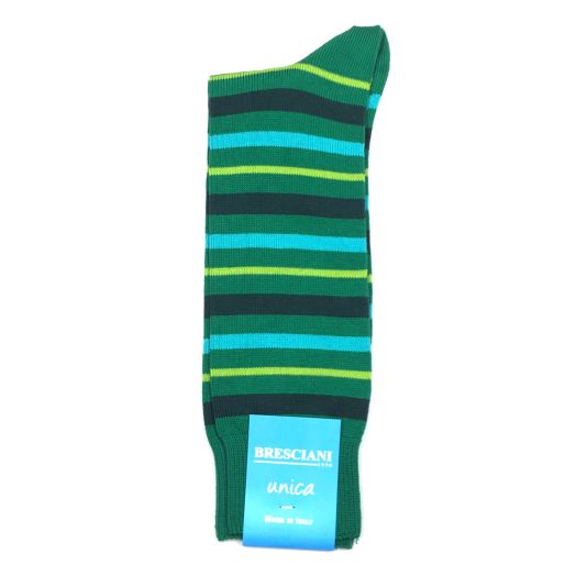 Cotton mid-calf Bresciani Zanica Stripe Socks - Green Mix (093243)