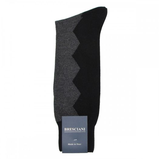 Cotton mid-calf Bresciani Zig Zag Socks - Black & Grey (61962)