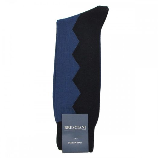 Cotton mid-calf Bresciani Zig Zag Socks - Navy & Blue (61960)