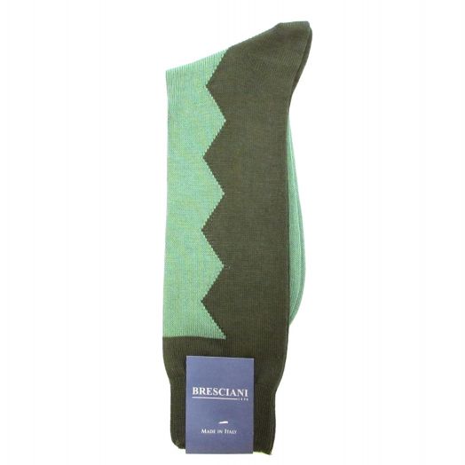 Cotton mid-calf Bresciani Zig Zag Socks - Olive & Jade (84568)