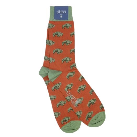 Cotton mid-calf Corgi for O'Connell's Buffalo Socks - Light Olive on Rust (101167)