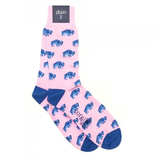 Cotton mid-calf Corgi for O'Connell's Buffalo Socks - French Blue on Pink (88043)