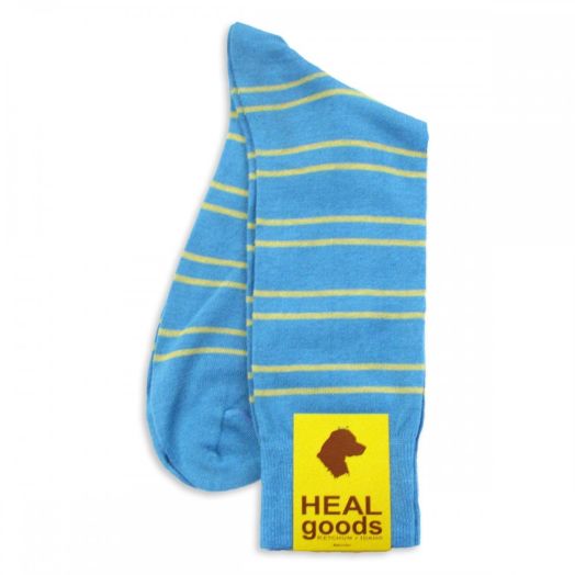Cotton mid-calf 'Heal Goods' Bar Stripe Socks - Aqua with Yellow (77117)