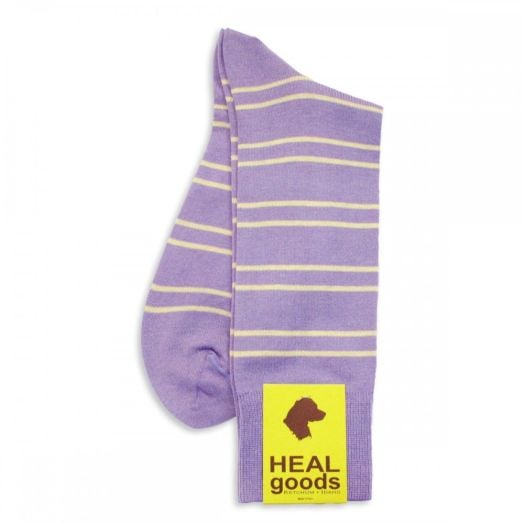 Cotton mid-calf 'Heal Goods' Bar Stripe Socks - Lilac with Yellow (77118)