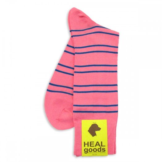 Cotton mid-calf 'Heal Goods' Bar Stripe Socks - Pink Blue (77116)
