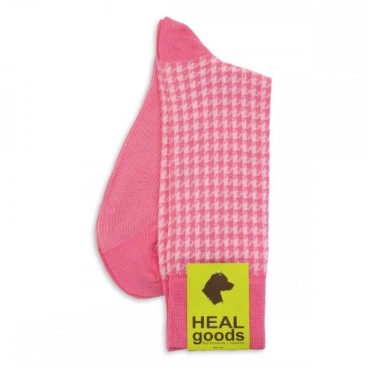 Cotton mid-calf 'Heal Goods' Houndstooth Socks - Pink (77113)
