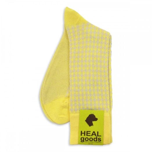 Cotton mid-calf 'Heal Goods' Houndstooth Socks - Yellow (77115)