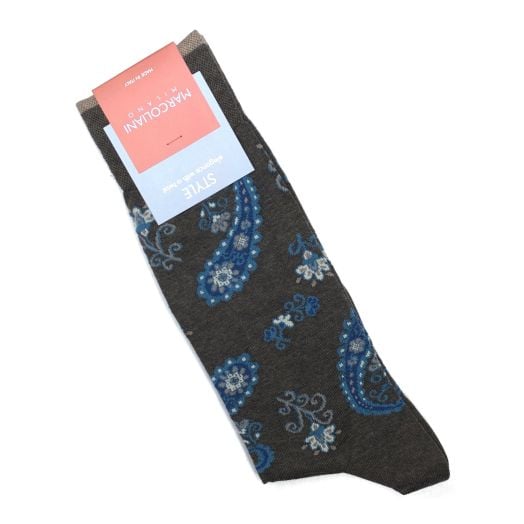 Cotton Mid-Calf Marcoliani Dress Socks - Mighty Paisley - Coffee (096559)