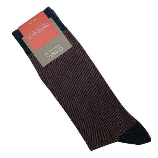 Cotton Mid-Calf Marcoliani Microstripe Socks - Chocolate (099978)