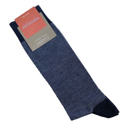 Cotton Mid-Calf Marcoliani Microstripe Socks - Navy (099977)