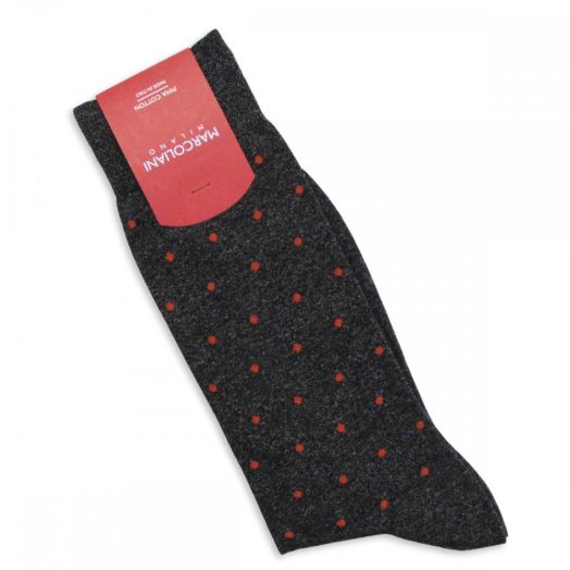 Cotton mid-calf Marcoliani Polka Dot Socks - Charcoal Marl with Dark Orange (74335)