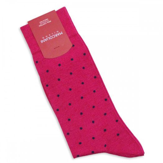 Cotton mid-calf Marcoliani Polka Dot Socks - Framboise Marl with Navy (77215)
