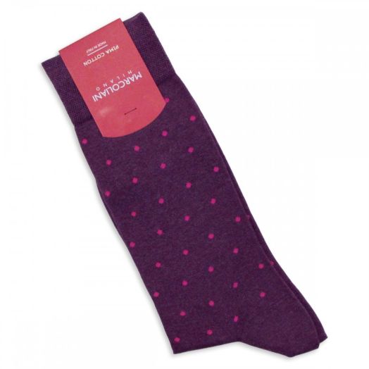 Cotton mid-calf Marcoliani Polka Dot Socks - Plum Marl with Fuchsia (74338)