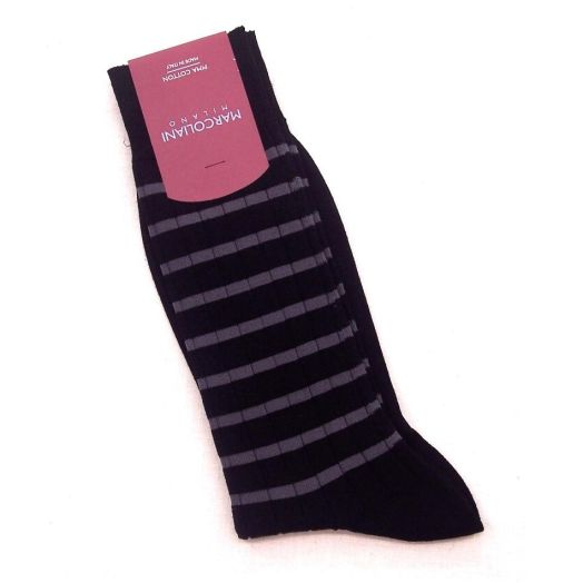 Cotton mid-calf Marcoliani Rib Stripe Socks - Black with Grey (64588)
