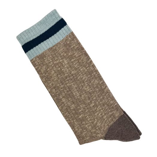 Cotton Mid-Calf Marcoliani 'Sneaker Sock' - Preppy Stripe - Khaki (116814)
