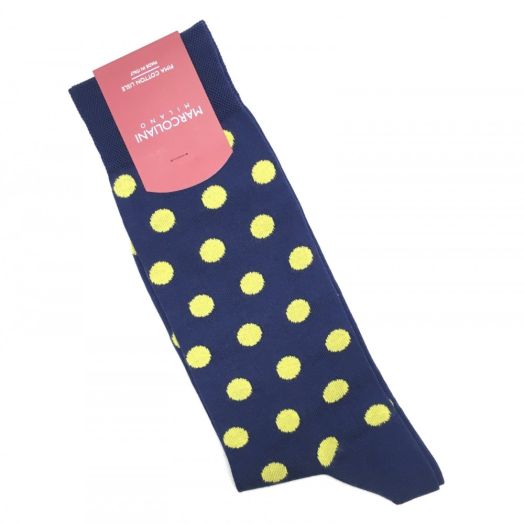 Cotton mid-calf Marcoliani Socks - Balloons - Navy with Yellow (85369)