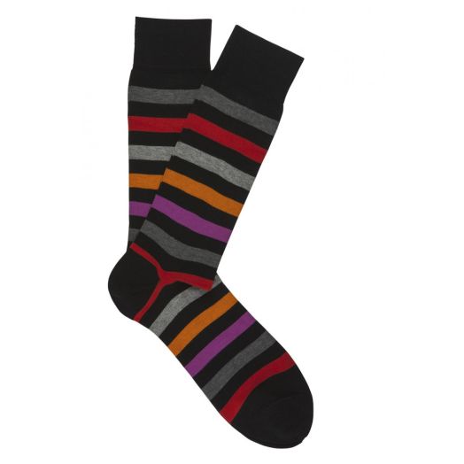 Cotton mid-calf Marcoliani Socks - Capri Stripe - Red Mix (82351)