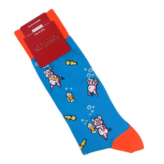 Cotton Mid-Calf Marcoliani Socks - Drunk Pigs - Blue (117143)