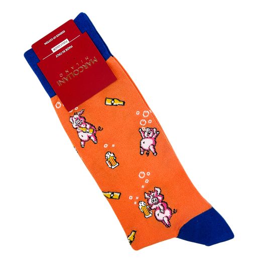 Cotton Mid-Calf Marcoliani Socks - Drunk Pigs - Orange (117144)