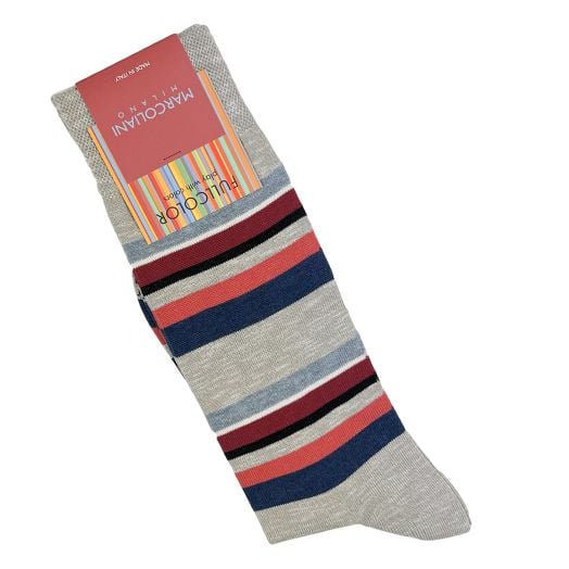 Cotton Mid-Calf Marcoliani Socks - Eclectic Stripe - Light Grey (104257)