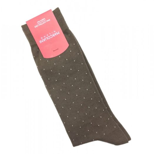 Cotton Mid-Calf Marcoliani Socks - Fancy Pin - Brown (58740)