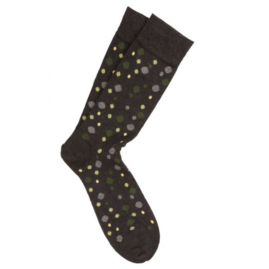 Cotton mid-calf Marcoliani Socks - Floating Dots - Charcoal Lime (87430)