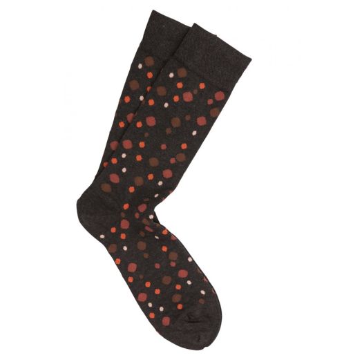 Cotton mid-calf Marcoliani Socks - Floating Dots - Charcoal Orange (87431)