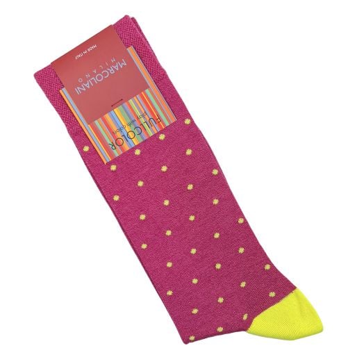 Cotton Mid-Calf Marcoliani Socks - Fluo Dots -  Fuchsia (102165)