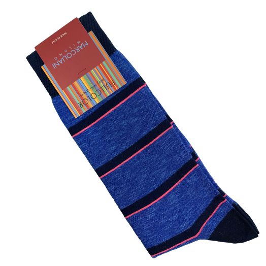 Cotton Mid-Calf Marcoliani Socks - Fluo Stripe - Atlantis (099983)