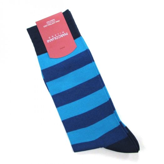 Cotton Mid-Calf Marcoliani Socks - Happy Stripe - Blue & Turquoise (80497)