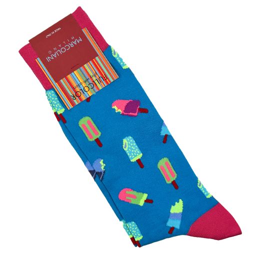 Cotton Mid-Calf Marcoliani Socks - Ice Cream - Peacock Blue (110002)