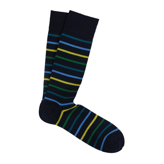 Cotton Mid-Calf Marcoliani Socks - Lake Como Stripe - Navy (88456)