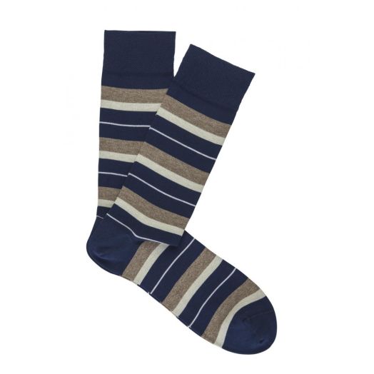 Cotton Mid-Calf Marcoliani Socks - Mixed Stripe - Khaki and Navy (77218)